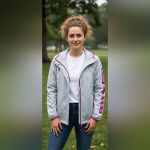 Columbia Women's Lightweight Rain Jacket Gray And Pink (EUC)